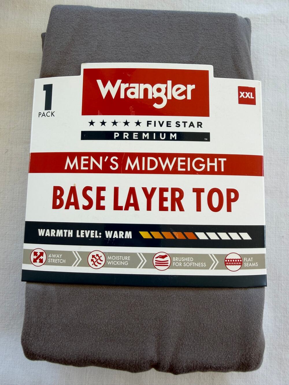 Wrangler Men's Base Layer Top XXL NWT Five Star Premium Midweight Charcoal Gray